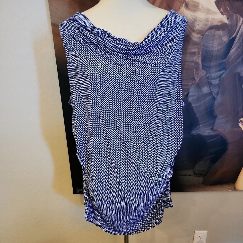 coldwater creek 2x Blue White Tank Top Sleeveless Shirt Cowl Neck
